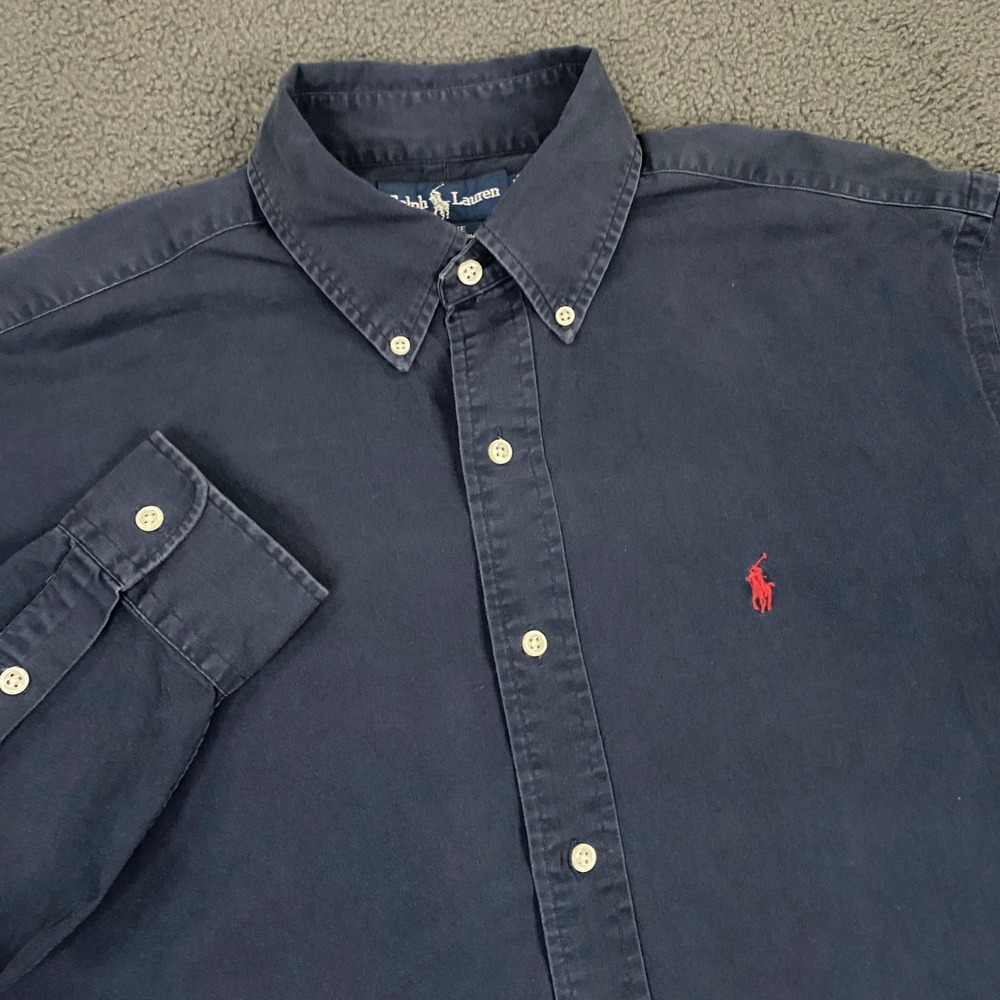 Ralph Lauren Dress Shirt Mens Medium Navy Blake Relaxed Button Down Pony Twill
